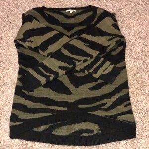 Very J Olive Green and Black Zebra Print Sweater